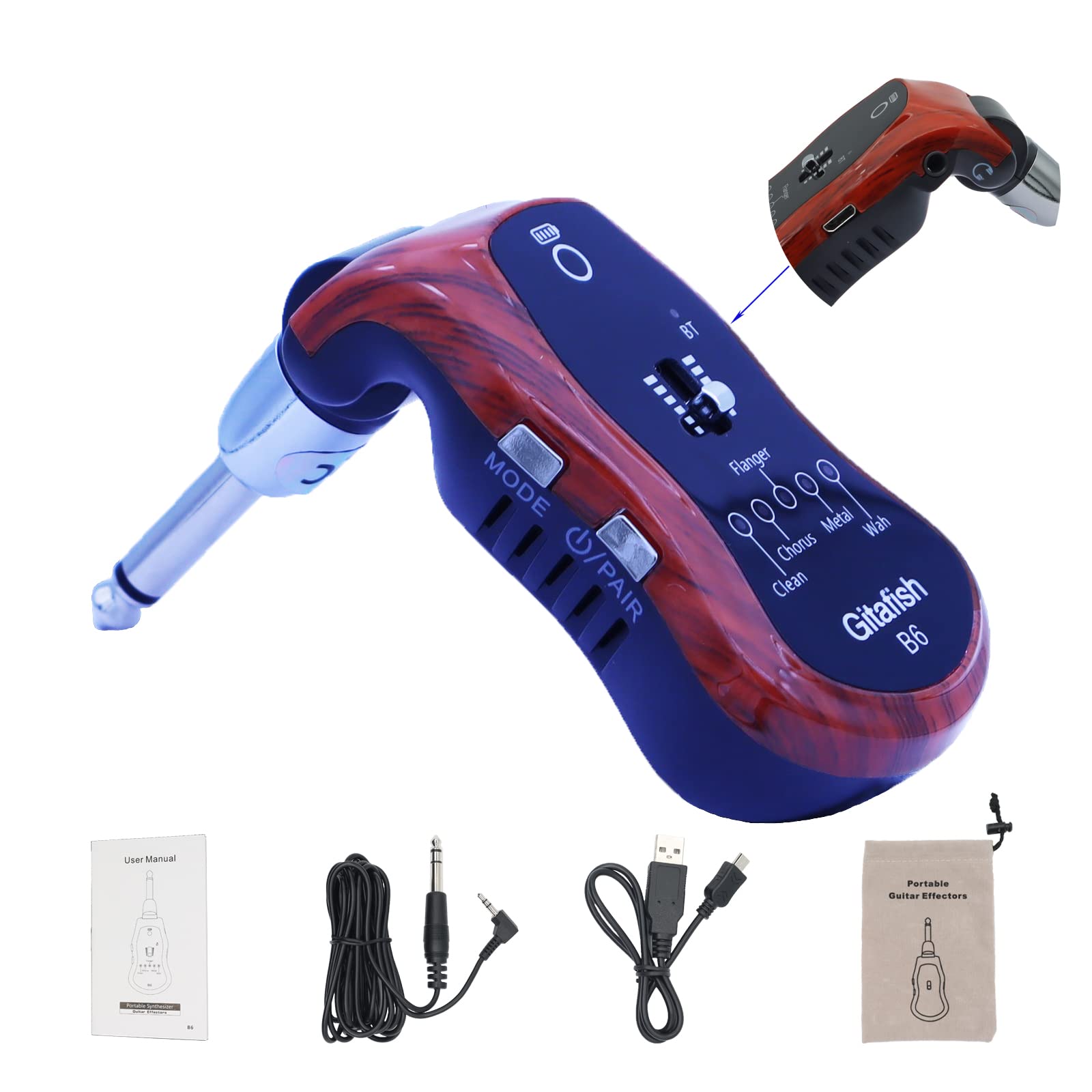 GitafishMini Bass Amp Bluetooth Electric Guitar Amps Pocket Bass Portable Headphones Amplifier