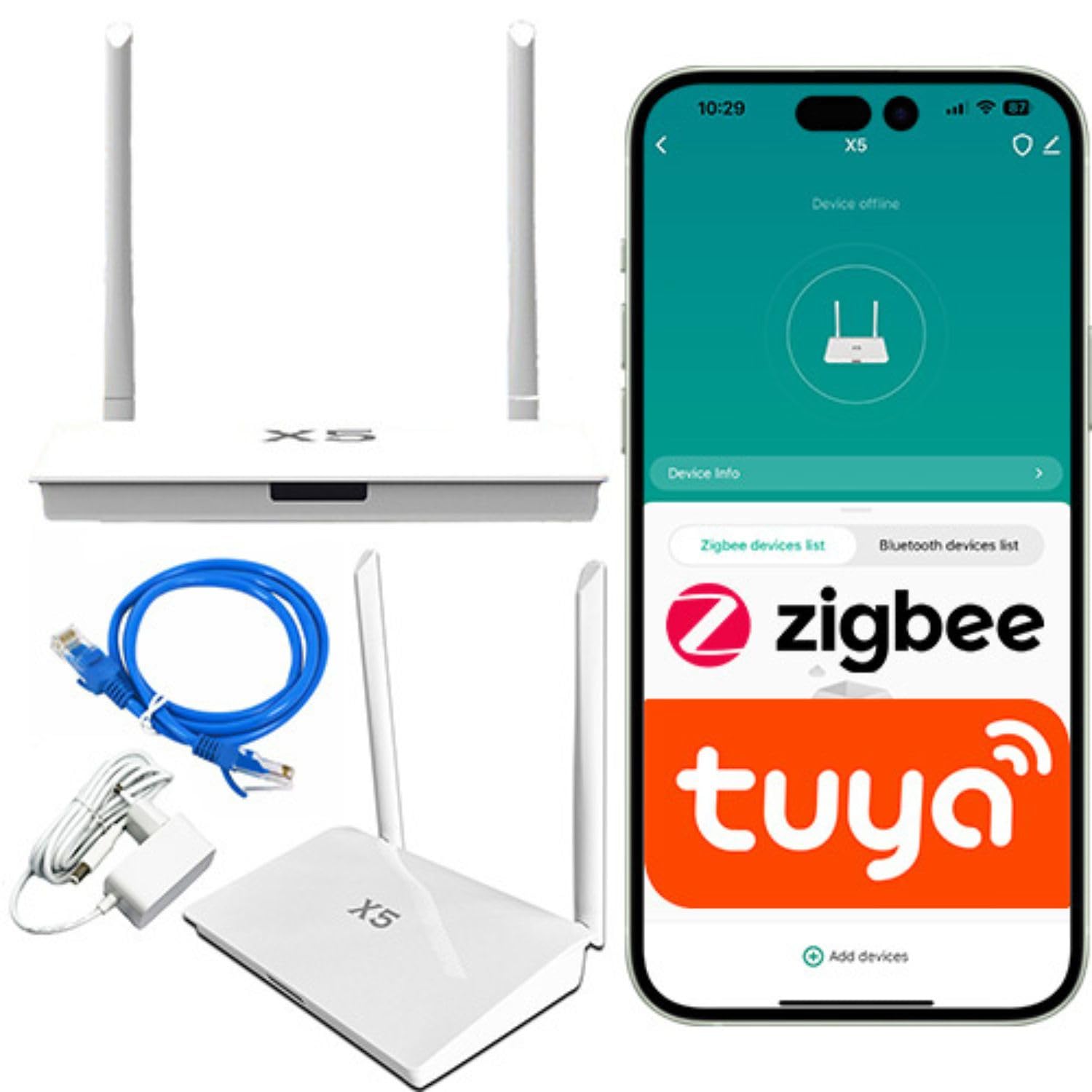 Sone Smart One ZigBee 3.0 Gateway LAN RJ45 Tuya 2 Antennen | bis 200 geräte, smart life, mesh netzwerk, signalqualität, ohne wlan