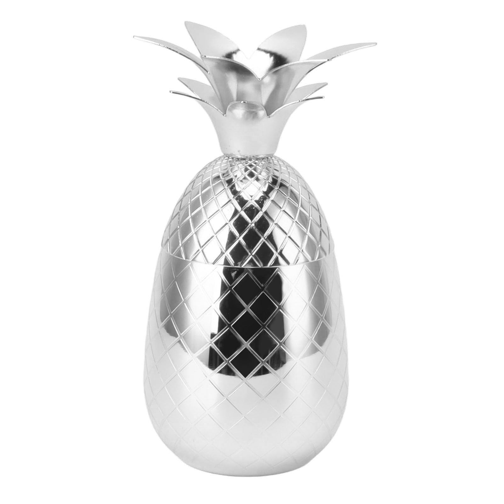 Cocktail Shaker Pineapple Shape Stainless Steel Polished Smooth 500ml for Home Premium Vacuum Insulated Stainless Steel Cocktail Shaker (Silver)