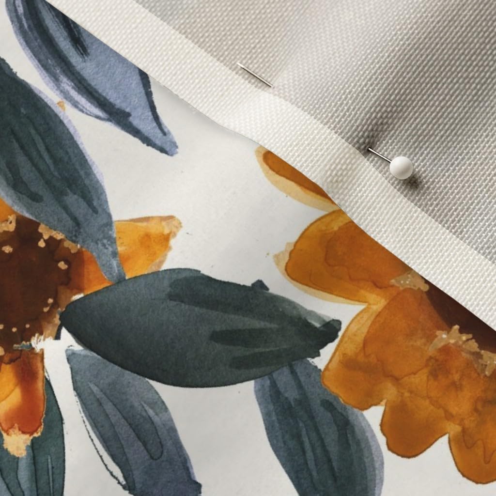 Spoonflower Fabric - Sunset Sunflowers Teal Leaves Flower Yellow Floral Gold Summer Daisy Printed on Organic Cotton Sateen Fabric by The Yard - Sewing Quilting Apparel Home Decor