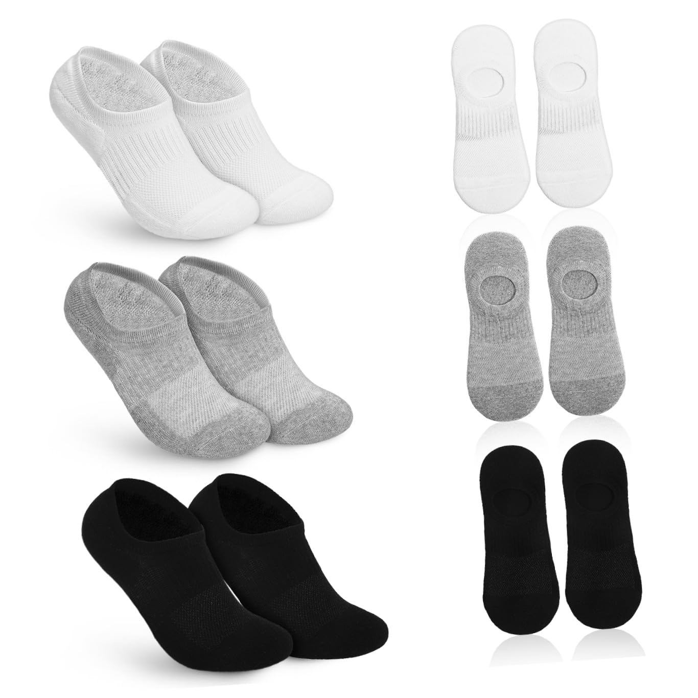 Mikikit Calzini Invisibili Unisex in Cotone Pettinato Fondo a Spugna, 6 Paia, Design Invisibile e Resistente alla Deformazione, per Uso Quotidiano