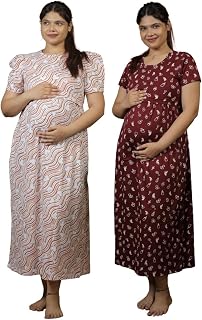 Jammies Haven Maternity & Nursing Feeding Gown Combo for Women | Zipless Pure Cotton Breastfeeding Nighty for Pregnancy & ... Price In India