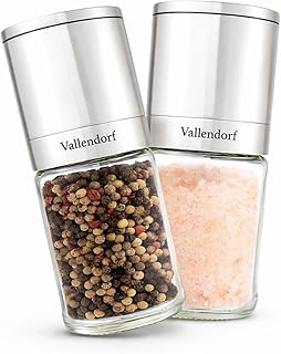 Premium Gewürzmühlen-Set mit Keramikmahlwerk, Pfeffermühle & Salzmühle, hochwertiges Edelstahl-Set (ohne Inhalt)