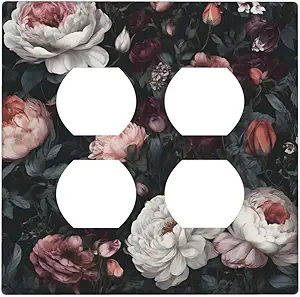 Decorative Outlet Covers Rustic Big Pink Flowers White Peony Floral 2 Gang Wall Plate Cover Double Duplex Receptacle Two Switch Light Switch Cover Plate Jumbo Faceplate