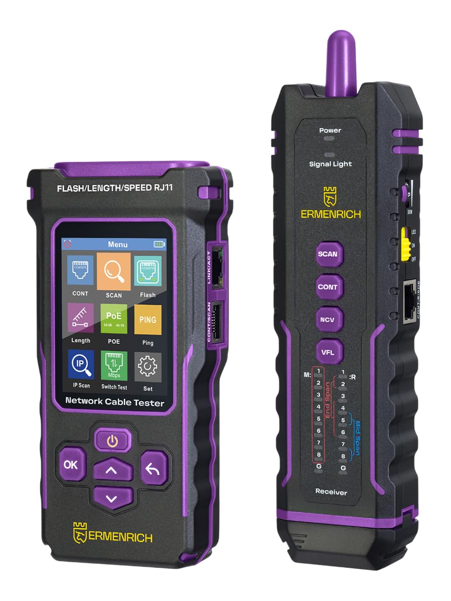 NetGeeks NP50 Tester per Cavi di Rete TDR PING PoE VFL e NCV RJ45 | CAT5/5E/6/6A con Scansione IP Test di Lunghezza del Cavo, Trova Guasti e Doppini Incrociati, Porta Lampeggiante, Controllo QC