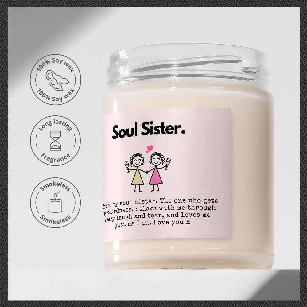 Soul Sister Gifts - Luxury Soy Wax Candle - Vanilla, Jasmine, Sugared Almond - Makester, White, 220g - Image 2