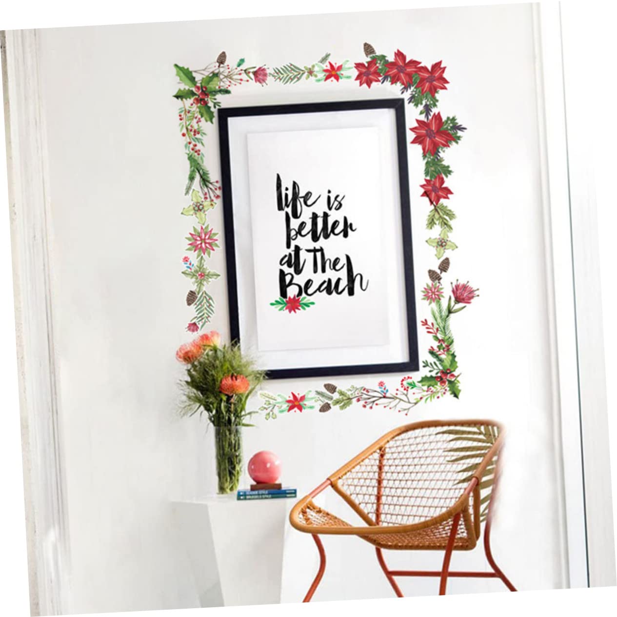 TOPBATHY Pegatinas de Flores Navideñas de PVC Autoadhesivas para Decoración de Ventanas Stickers de Pared para Navidad Decoración Interior Reutilizables y Removibles