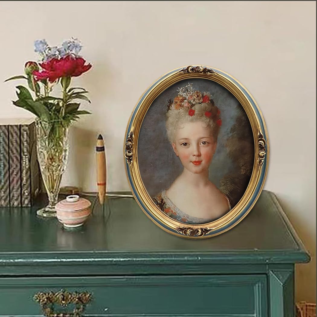 SYLVIA'S SHOP Oval Frame 8x10 Vintage Picture Frame Ornate Antique Navy Blue Photo Frame, for Tabletop and Wall Display, Retro Home Decor, Photo Gallery Art