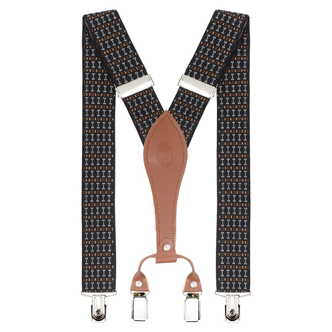 Dotted Fashion Black, White & Brown Colored 3.5cm strap width Elastic Suspenders for Men-image-32