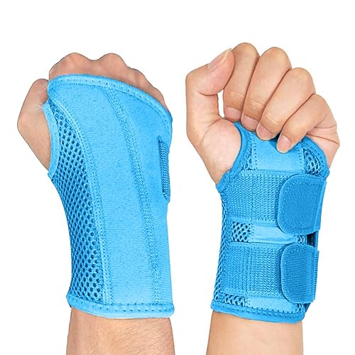 NuCamper Wrist Brace Carpal Tunnel Right Left Hand for Men Women, Night Wrist Sleep Supports Splints Arm Stabilizer with Compression Sleeve Adjustable Straps,for Tendonitis Arthritis Pain Relief… (Small/Medium(pack of 1), Right Hand-Blue) - Small/Medium(pack of 1) - Right Hand-blue