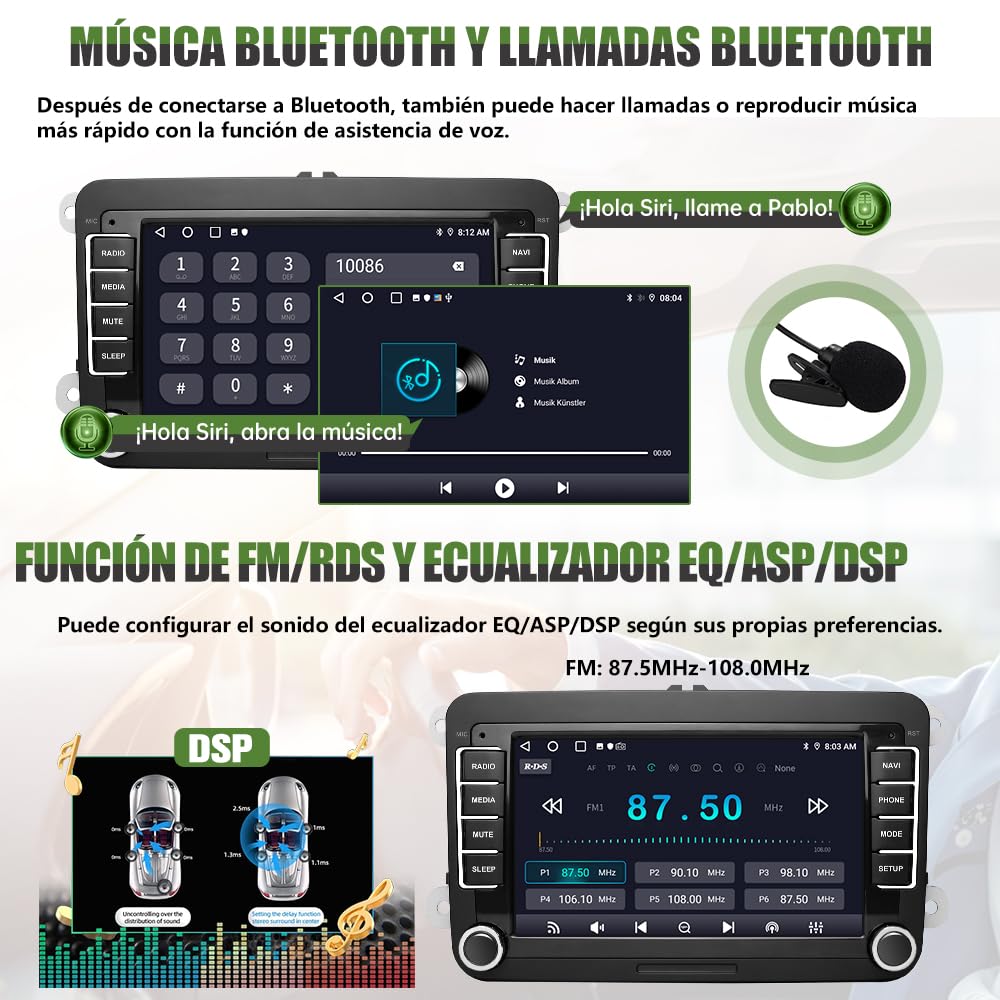 AWESAFE 2GB+64GB Radio Android 13.0 para Coche con Pantalla Bluetooth 2 DIN para VW, Autoradio 7'' con CarPlay/Android Auto para VW, Admite WiFi/GPS/RDS/USB/FM/Mandos del Volante y Cámara Trasera
