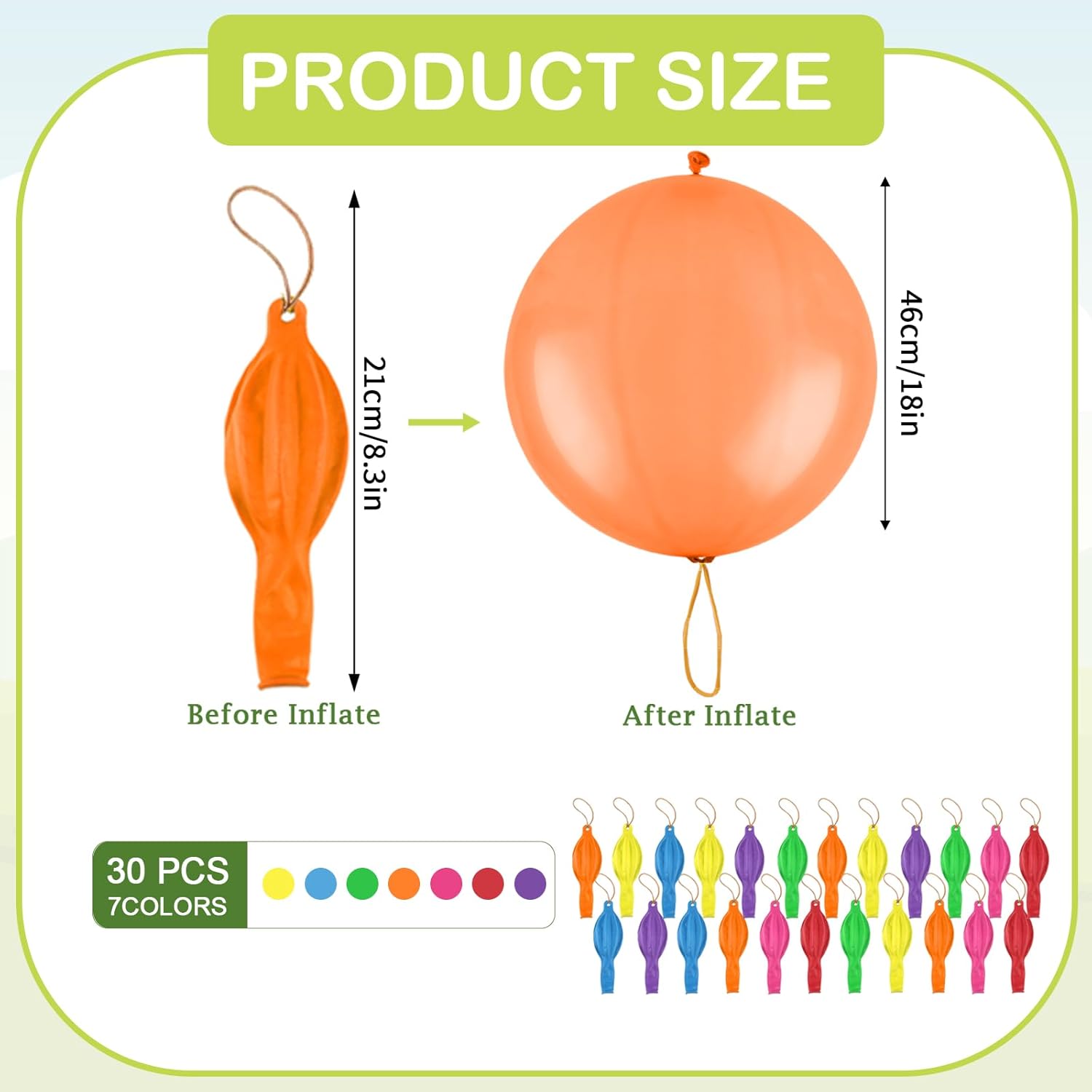 30pcs Punch Balloons for Kids, Thickened Neon Punching Balloon, Large Heavy Duty Balloons with Rubber Band Handle for Easter Egg Fillers, Birthday Party Favors, Goodie Bag, Prizes