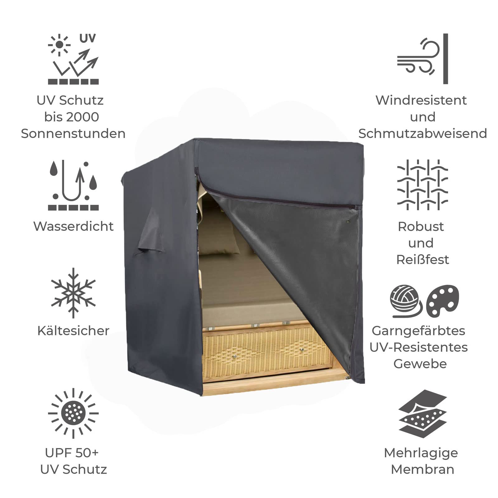 Funda Oxford 600D para sillón de playa, impermeable, resistente a los rayos UV y al viento, color gris (135 x 105 x 175/140 cm)