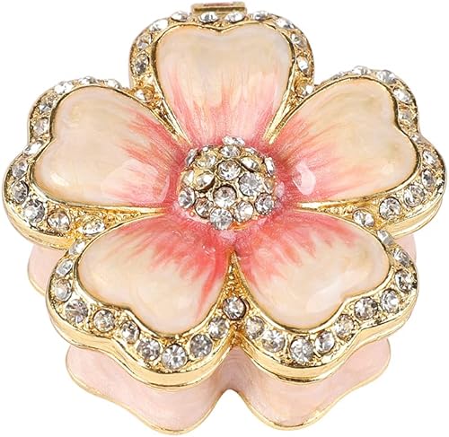 Janshe Cul Sakura - Cajas de baratijas con bisagras pintadas a mano, adornos de flores esmaltadas, regalo artesanal para decoración del hogar, color