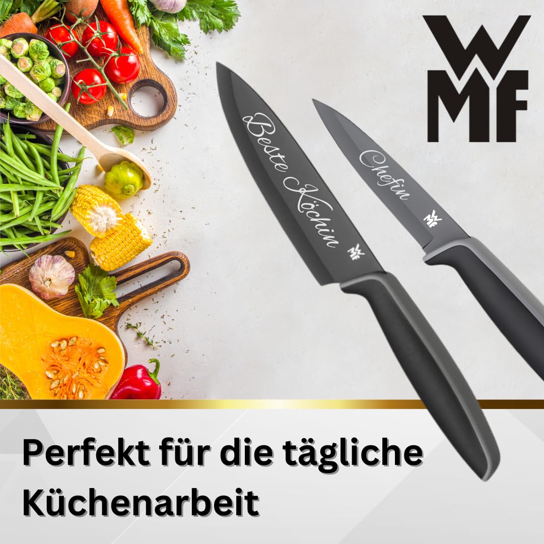 2-teiliges Messerset von WMF mit Wunschgravur - Küchenmesser mit Schutzhülle & Wunschgravur - Edelstahl, Ergonomisch, Spülmaschinenfest - Personalisierte Geschenkidee - Schwarz