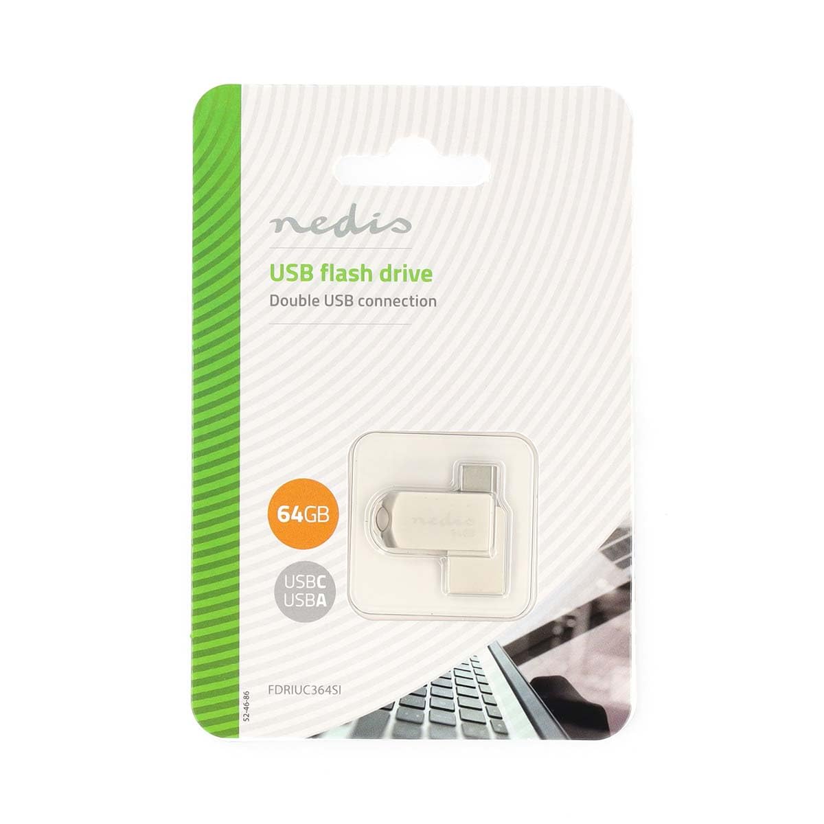 Nedis Unità flash - 64 GB - USB-A/USB-C - Velocità di lettura: 90 MB/s - Velocità di scrittura: 20 MB/s