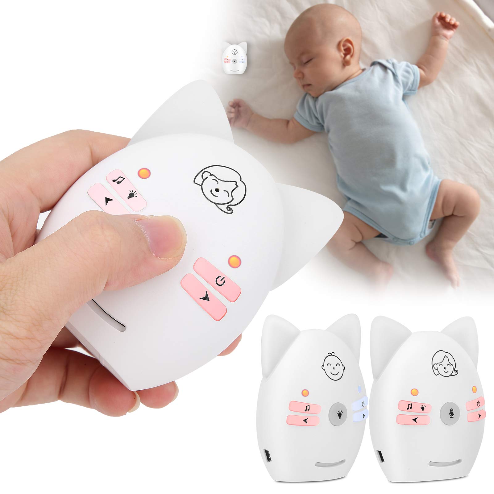 Baby Monitor Audio Digitale, Baby Monitor Wireless Portatile bidirezionale e monitoraggio Audio con Luce Notturna per la Sicurezza del Bambino(Spina UE)