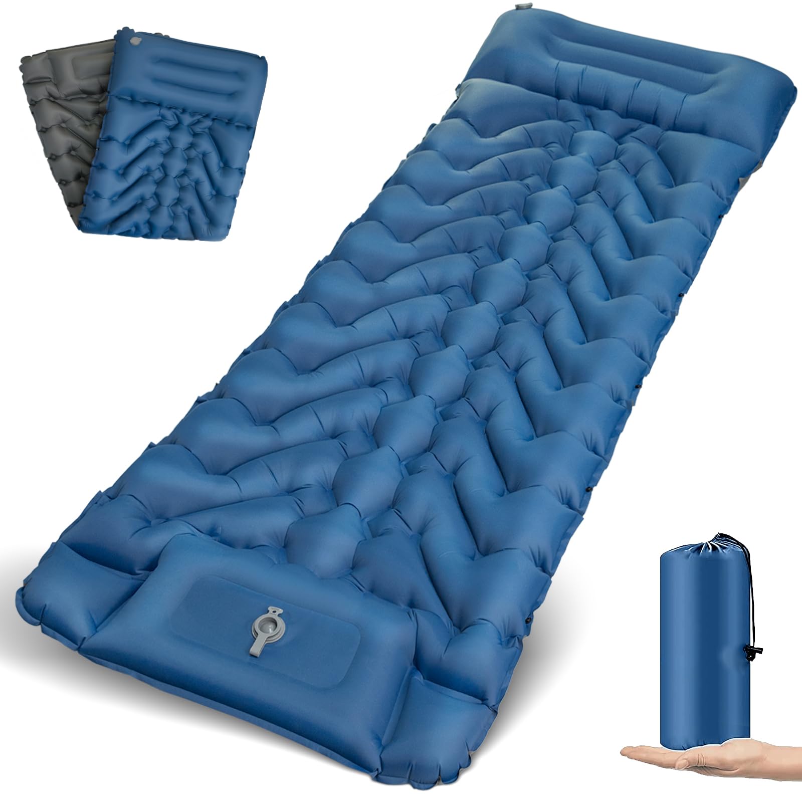 BITIWENDCamping Mat Ultralight Self Inflating Sleeping Mat with Built-in Foot Pump and Pillow Waterproof Camping Air Mattress Compact Camping Air Bed For Outdoor, Hiking, Backpacking, Traveling
