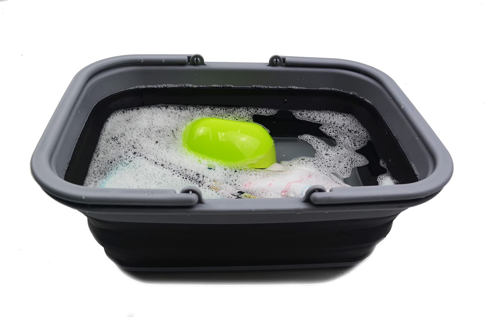 SAMMART Bañera plegable de 9.2 L con asa, cesta portátil de picnic al aire libre, bolsa de compras plegable, contenedor de almacenamiento para ahorrar espacio (negro y azul, 2)