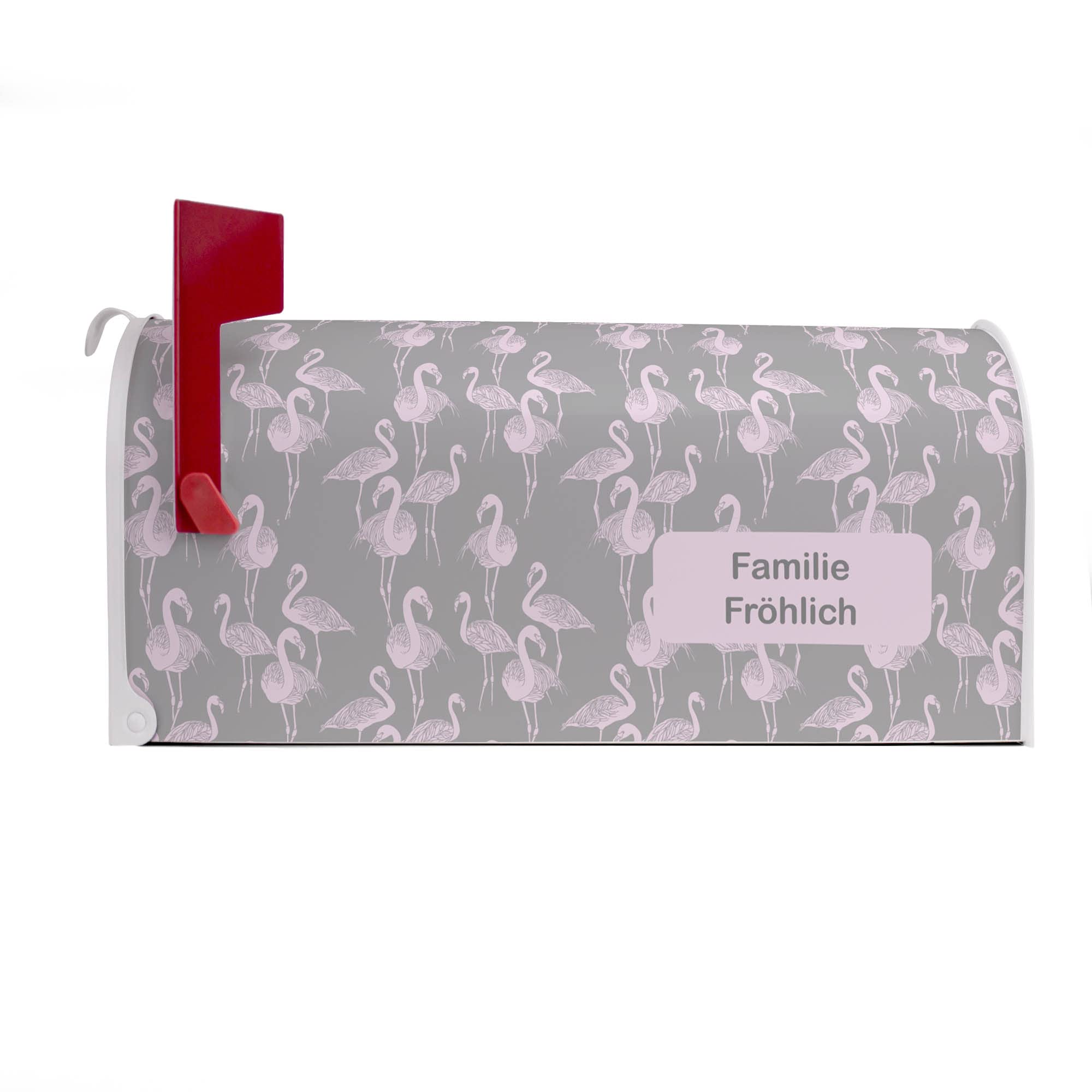 banjado® Amerikanischer Briefkasten - US Mailbox/Letterbox mit Motiv Flamingos Blass 51x22x17cm - Postkasten Stahl aus Amerika – Briefkasten amerikanisch weiß pulverbeschichtet