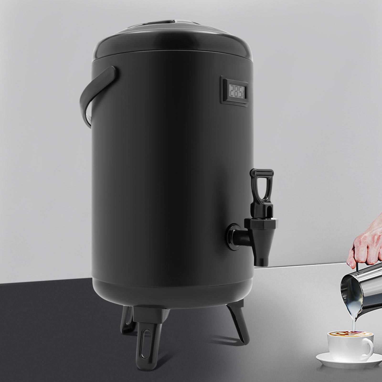 OUKANING Dispensador de bebidas aislante, de acero inoxidable, 8-12 l, con termómetro digital y grifo, doble pared, mantiene bebidas calientes o frías durante 12 horas, dispensador grande para fiestas