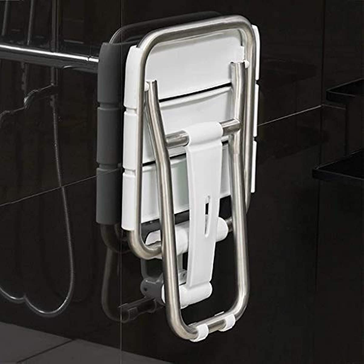 Taburete de ducha plegable, asiento de ducha plegable montado en la pared, asiento de plástico antideslizante con patas de acero inoxidable, ideal para personas mayores y seguridad en el baño, diseño