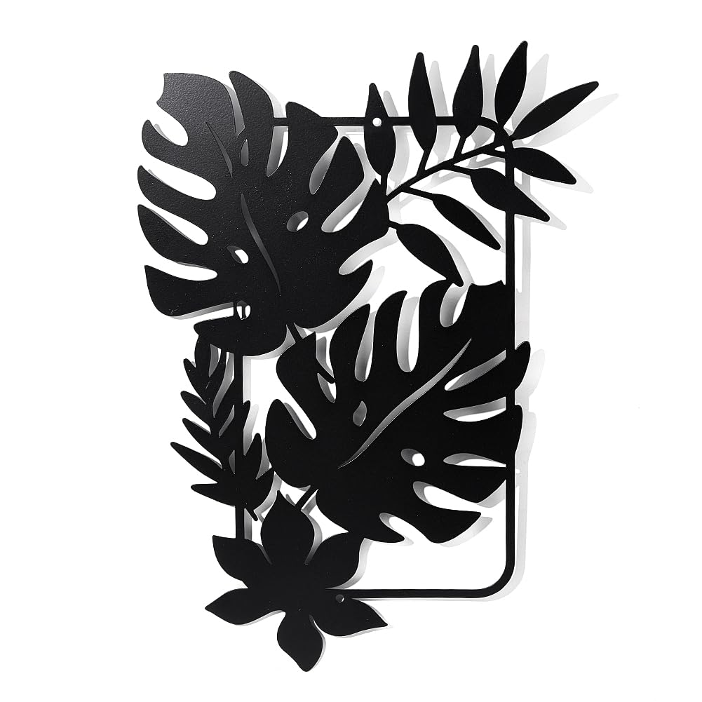 NBEADS Hojas de Palmera de Metal para decoración de Pared, Hojas Tropicales, decoración Negra para Colgar en la Pared Pared para el hogar, Dormitorio, Sala de Estar, decoración de Pared, 30x21.9cm