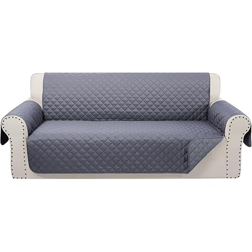 Luxshare Home Reversible Sofa Covers Couch Cover Furniture Protector for Dogs Elastic Straps Water Resistant(Sofa,Dark Grey/Dark Grey)