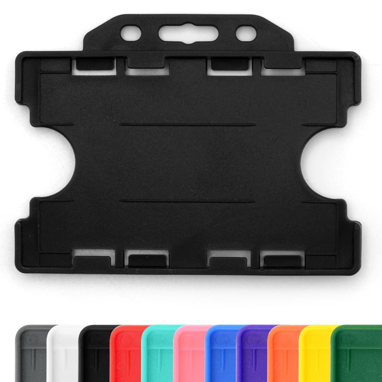 CKB LTD 10x Twin Black Double Sided Rigid Slide in Open Faced ID Card Badge Holders Horizontal Landscape Dual Identity Plastic Pass Protector - Holds Two Cards 86mm 54mm cr80 Credit Card Sized — image 1