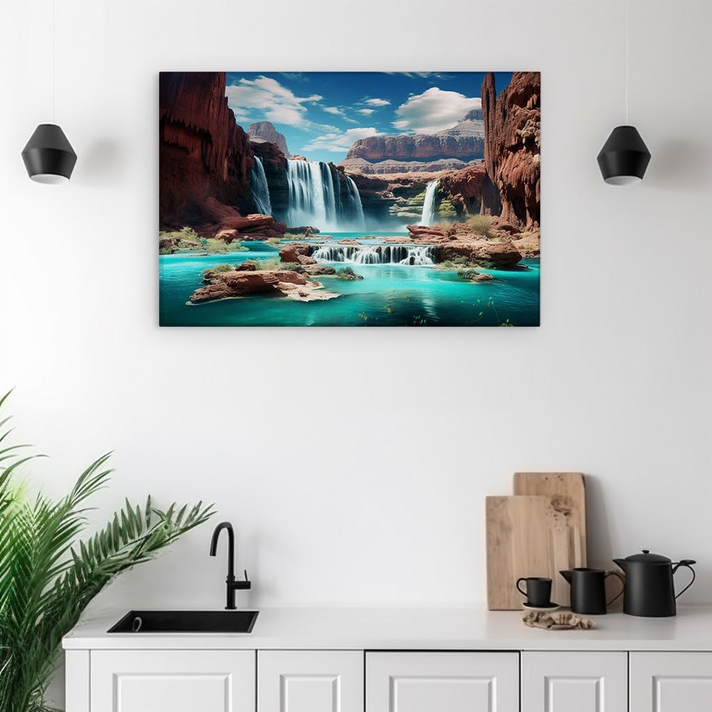 Canvas for Living room. Whispering Cliffs and Serene Waters: Discover Nature's Majestic Symphony, 27 x 18 inch Canvas Wall Art - Beach Sunsets And Sunrises - Modern Home Decor