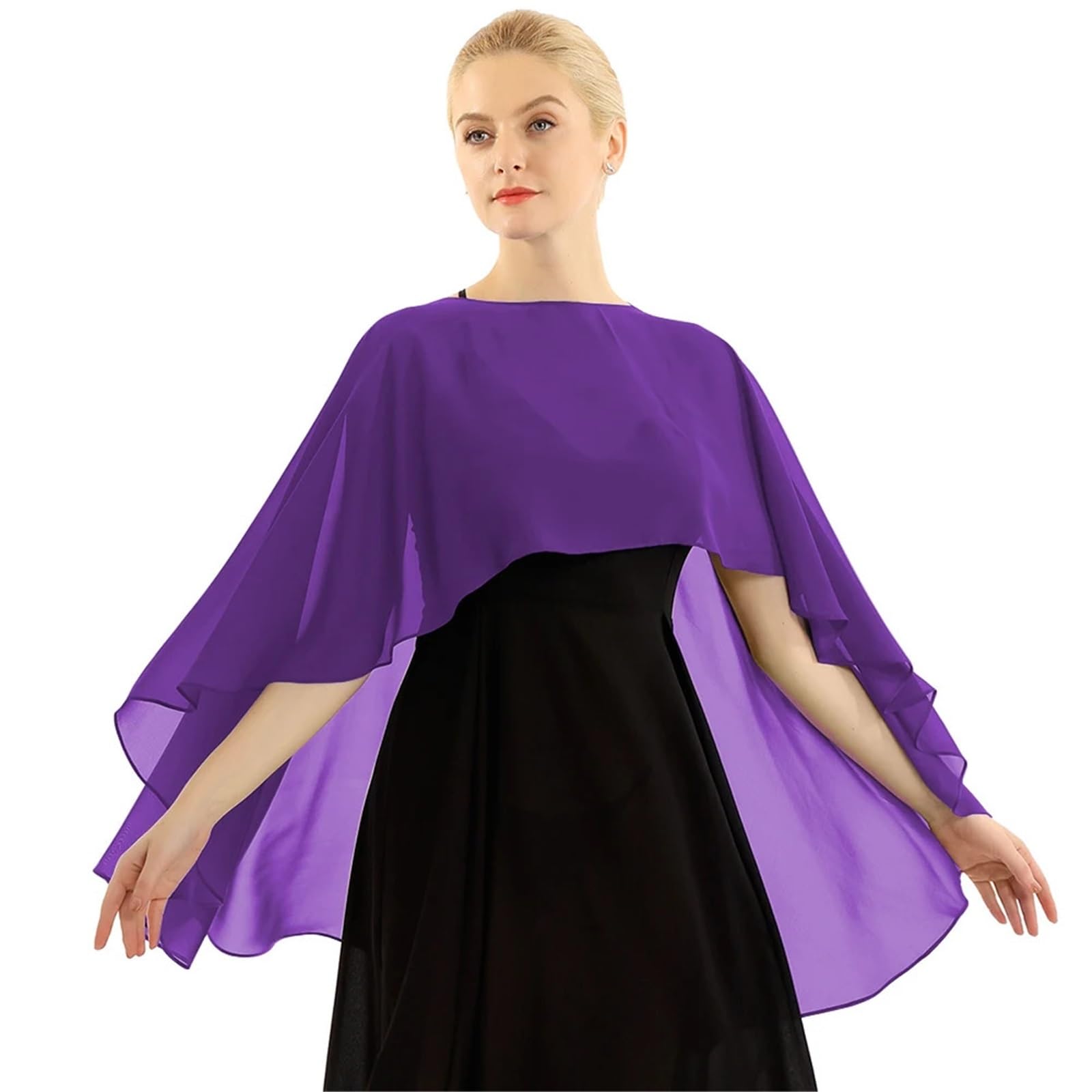 HEUchuan Wedding Dress Shawl Women Wedding Bridal Cape Soft Lightweight Chiffon Shawl(Purple)