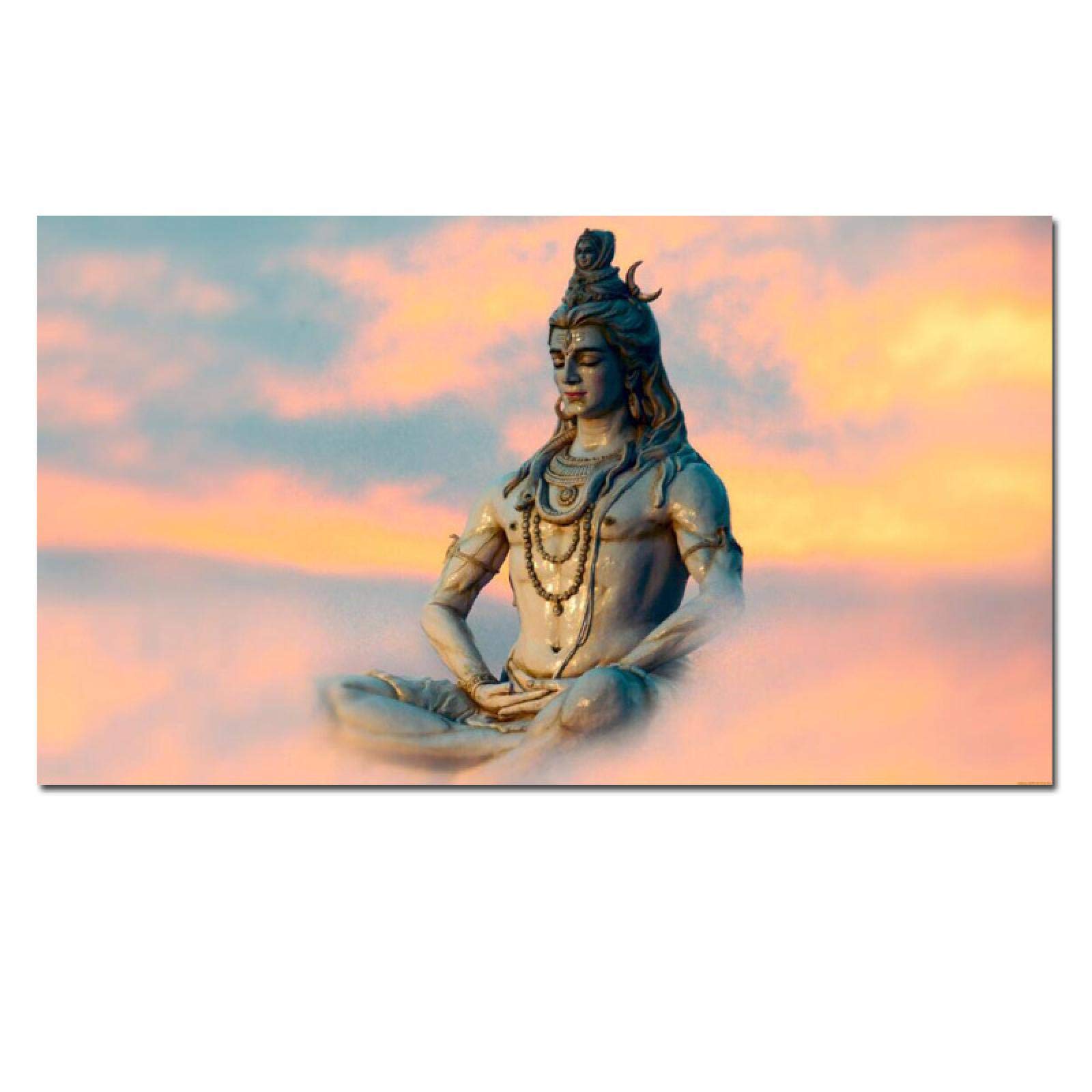 HONGC HD Print Indian Art Religious Buddha Figure Shiva Lord Painting on Canvas Poster Modern Wall Picture For Living Room 70x90cmx3 With frame