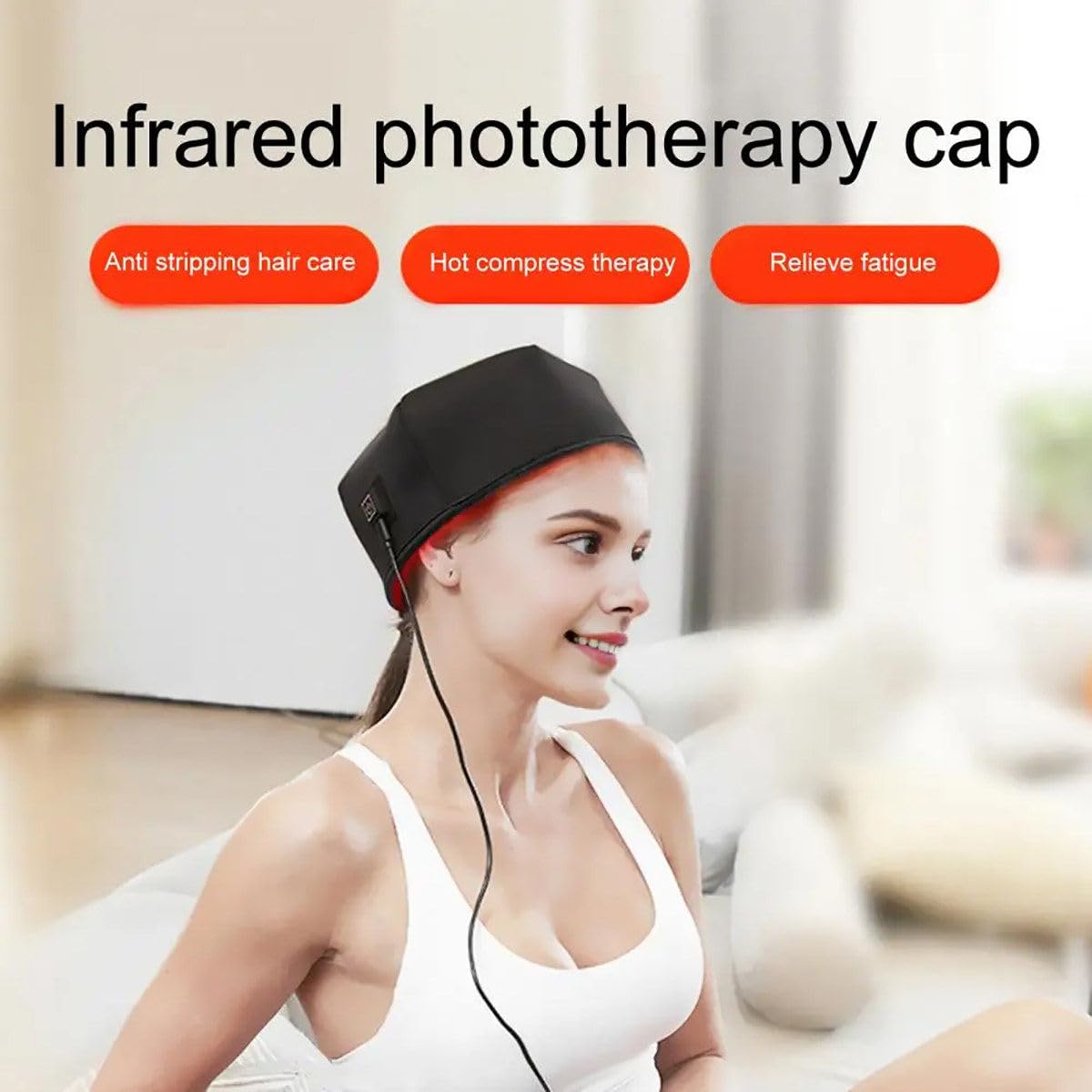 Gorro Para El Crecimiento Del Cabello, Gorro De Fototerapia De Doble Longitud De Onda De 660 Nm Y 850 Nm Con 120 Led Para Mejorar La Salud Del Cuero Cabelludo Y Reducir La Caspa,Black