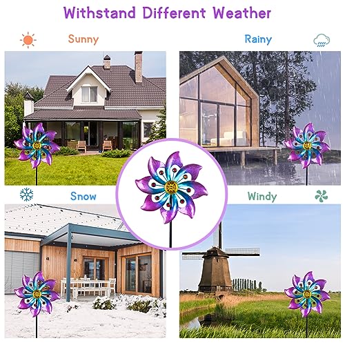 Image of DREAMYSOUL Wind Spinners Outdoor, 9.6 inch Dia*40 inch H Metal Garden Pinwheels, Kinetic Wind Spinners for Yard and Garden Lawn Art Decor (Purple)