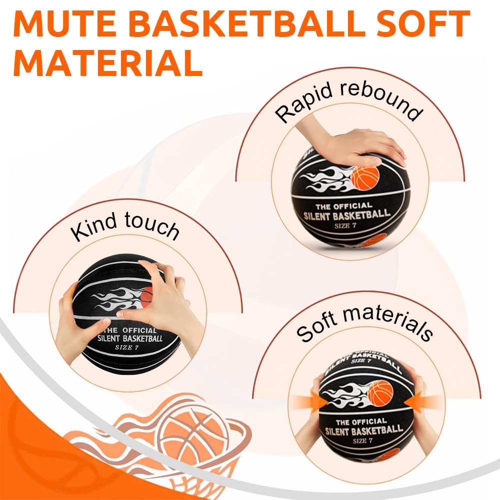 Silent Basketbal, Silent Shot basketbal, maat 7, stille basketbal, zachte 3D PU trainingsbal, lichte schuimdemper, basketbal voor kinderen en jongeren Silent Basketbal, Silent Shot basketbal, maat 7, stille basketbal, zachte 3D PU trainingsbal, lichte schuimdemper, basketbal voor kinderen en jongeren