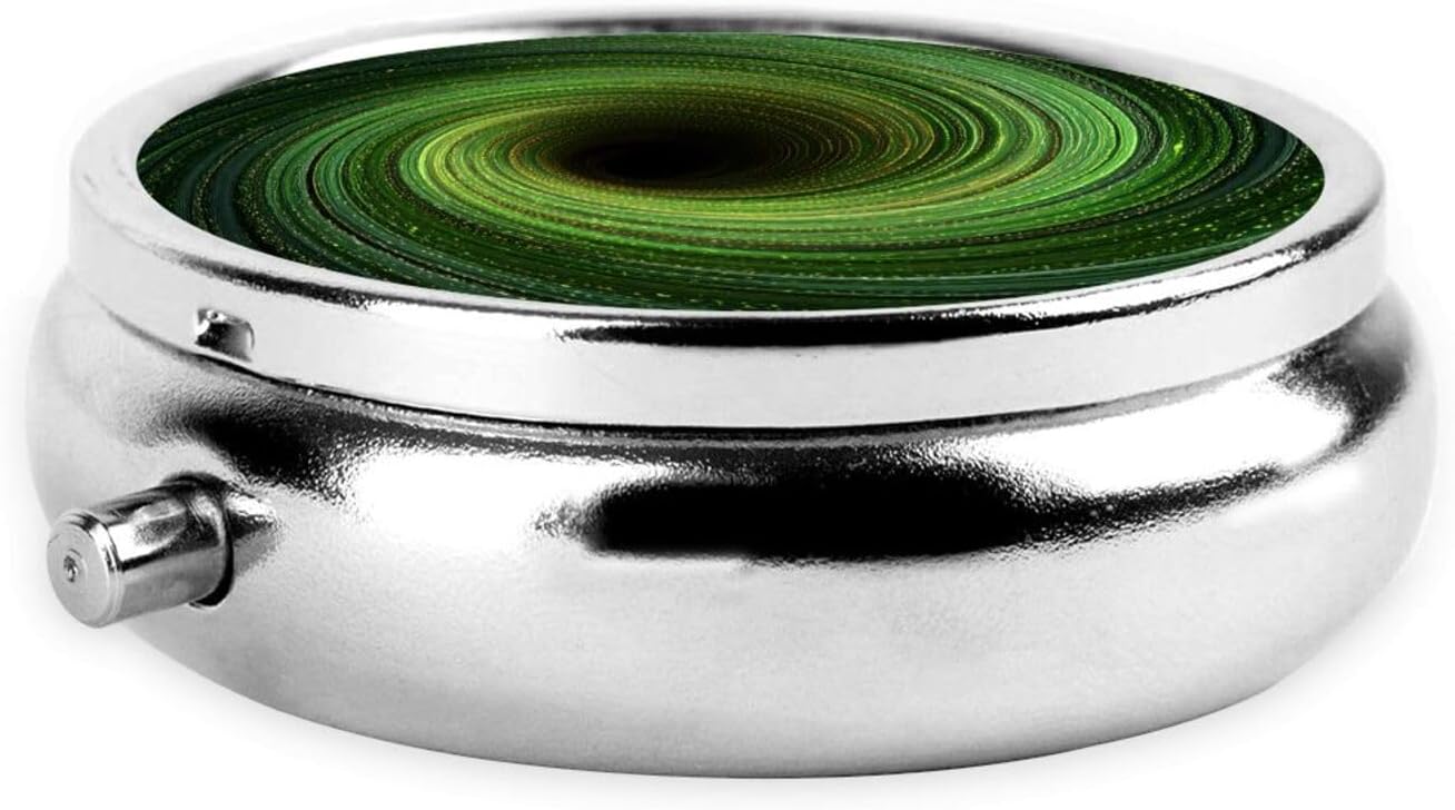 Green Striped Swirls Prints Round Mini Pill Box with 3 compartments for Pill Storage and Portable Travel image 3