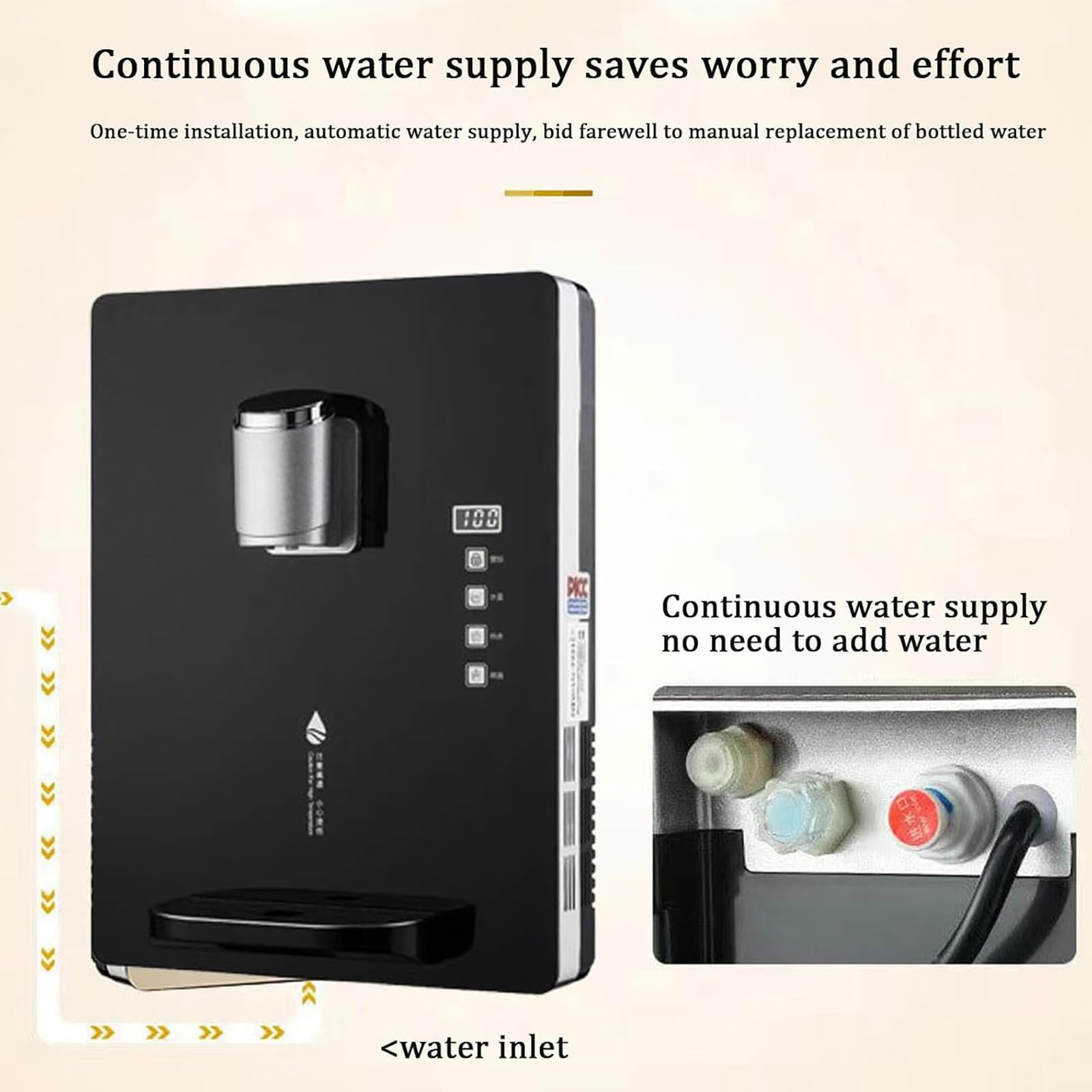 Distributeur Deau Mural Alimenté par Le Réseau, Eau Chaude Et Froide, Capacité De Chauffage De Leau 30 L/h, Double Fonction Glace Et Eau Chaude, Sécurité Enfant Électronique, Écran Tactile