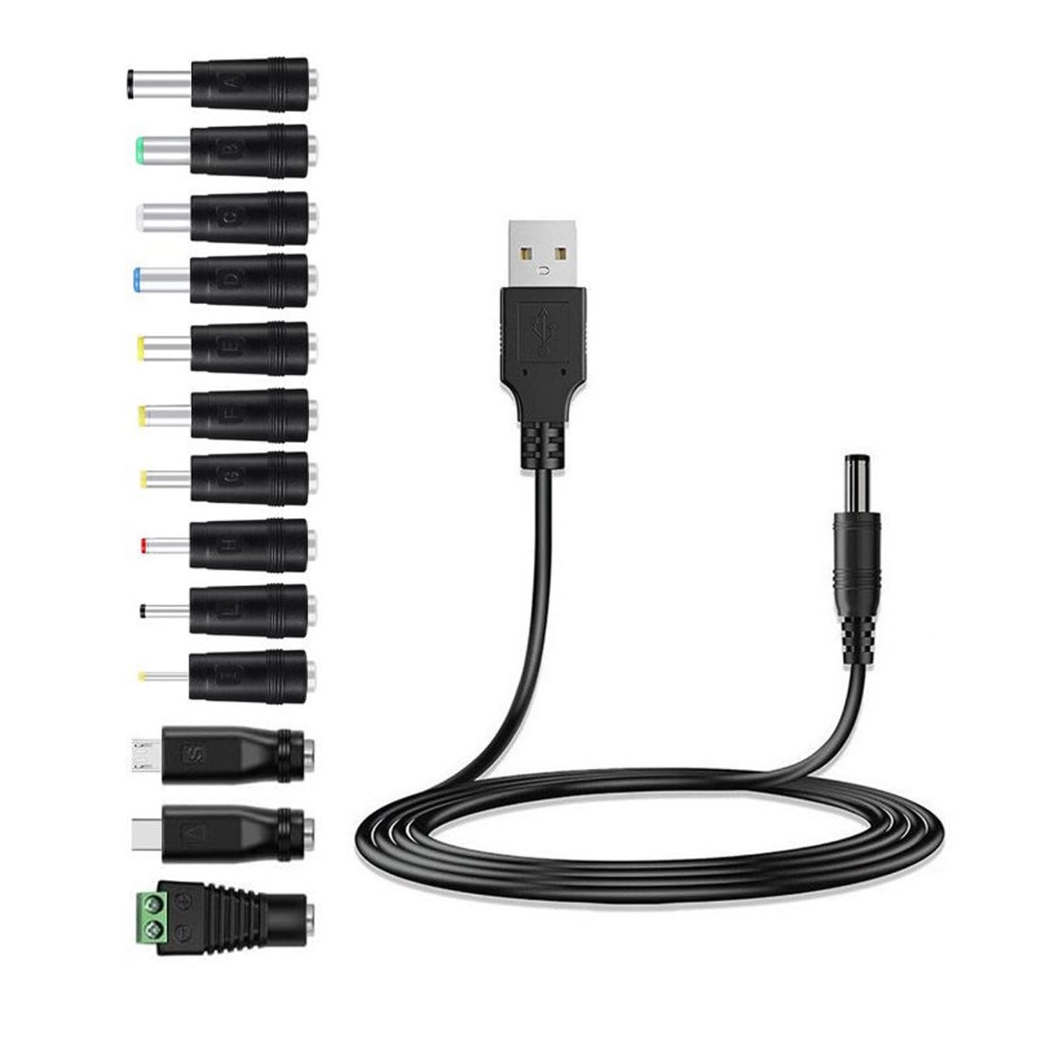 Multi Charging Cable 5V USB to DC Cable with 13 Connectors Universal DC5V Charger Wire USB Female to Male Extension Cord DC Jack Adapter for Trimmer Camera Router Electronic Devices Power Cable-image-36