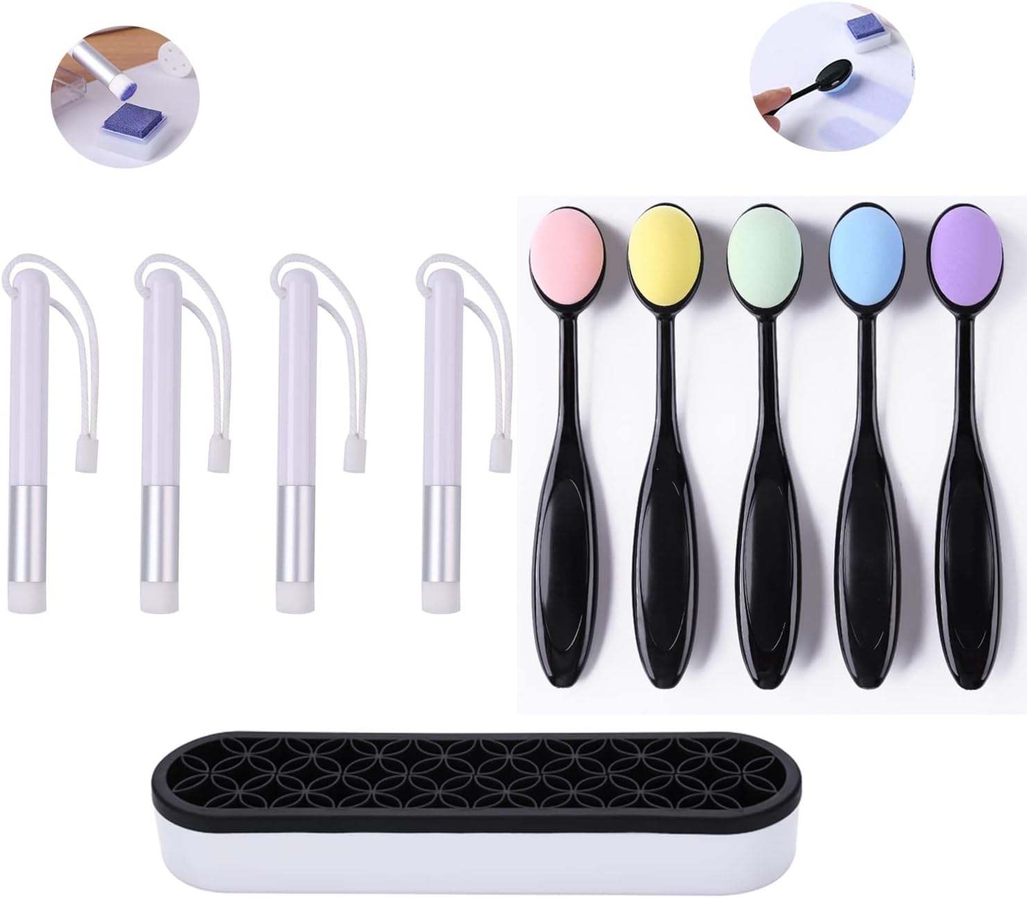 9PCS Mini Ink Paints Mixing Blending ToolwithStorageBrush Rack Smooth Blending Ink Painting Small Brushes Sponge Brushes Hand Blending Tools for DIY Scrapbooking Paper Cards Making