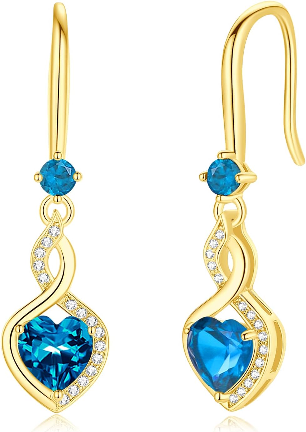 FANCIME Heart Infinity Dangle Drop Earrings 925 Sterling Silver Heart Gemstone Birthstone Earring