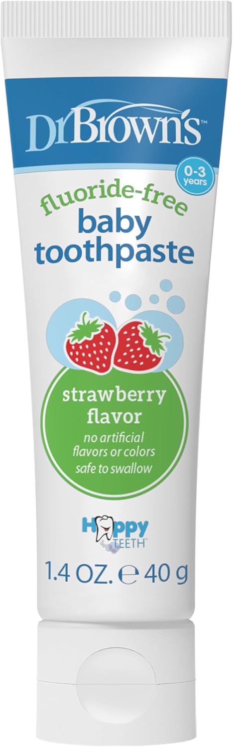 Dr. Brown’s Fluoride-Free Baby Toothpaste, Infant & Toddler Oral Care Strawberry 1-Pack 1.4oz/40g, 0-3 years