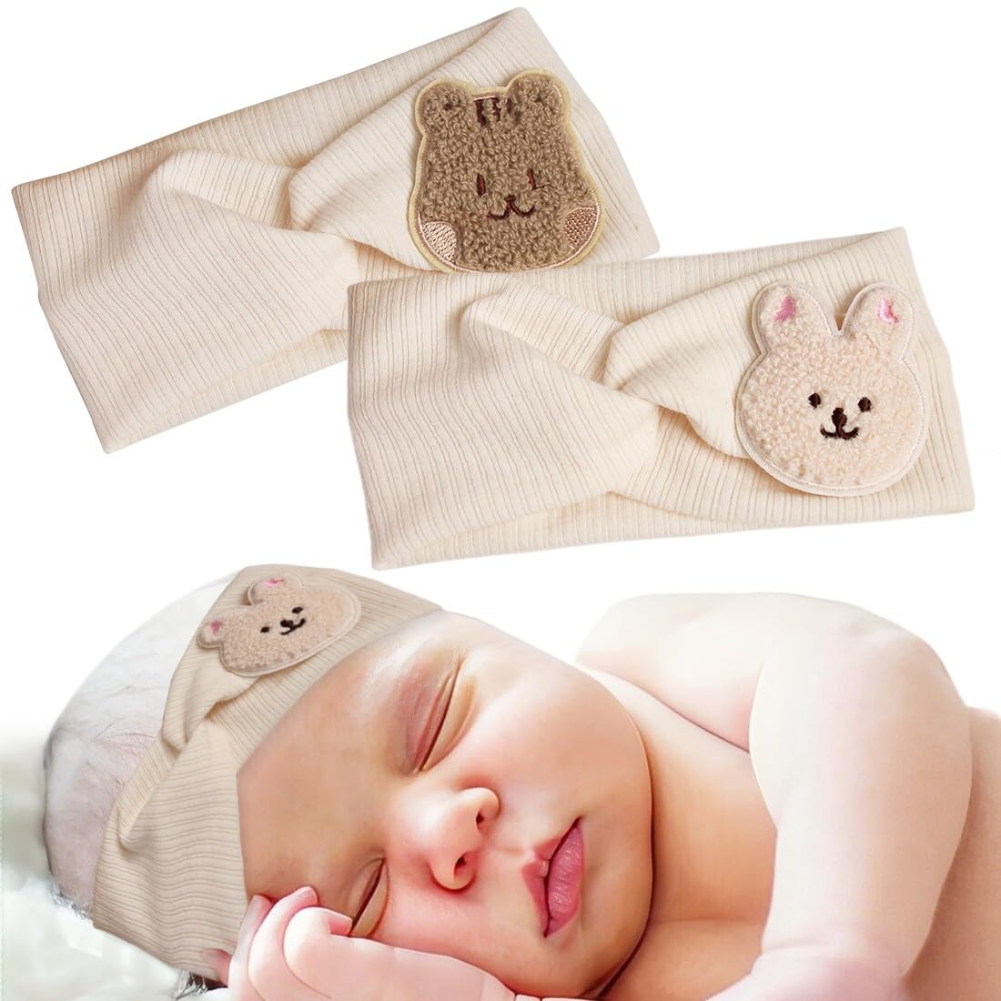 Blumenstirnband Baby beige Eichhörnchen Kaninchen Kreuz Stirnband Haarband Band gestrickt gedrehtes Stirnband weiches elastisches Stirnband Baby Mädchen