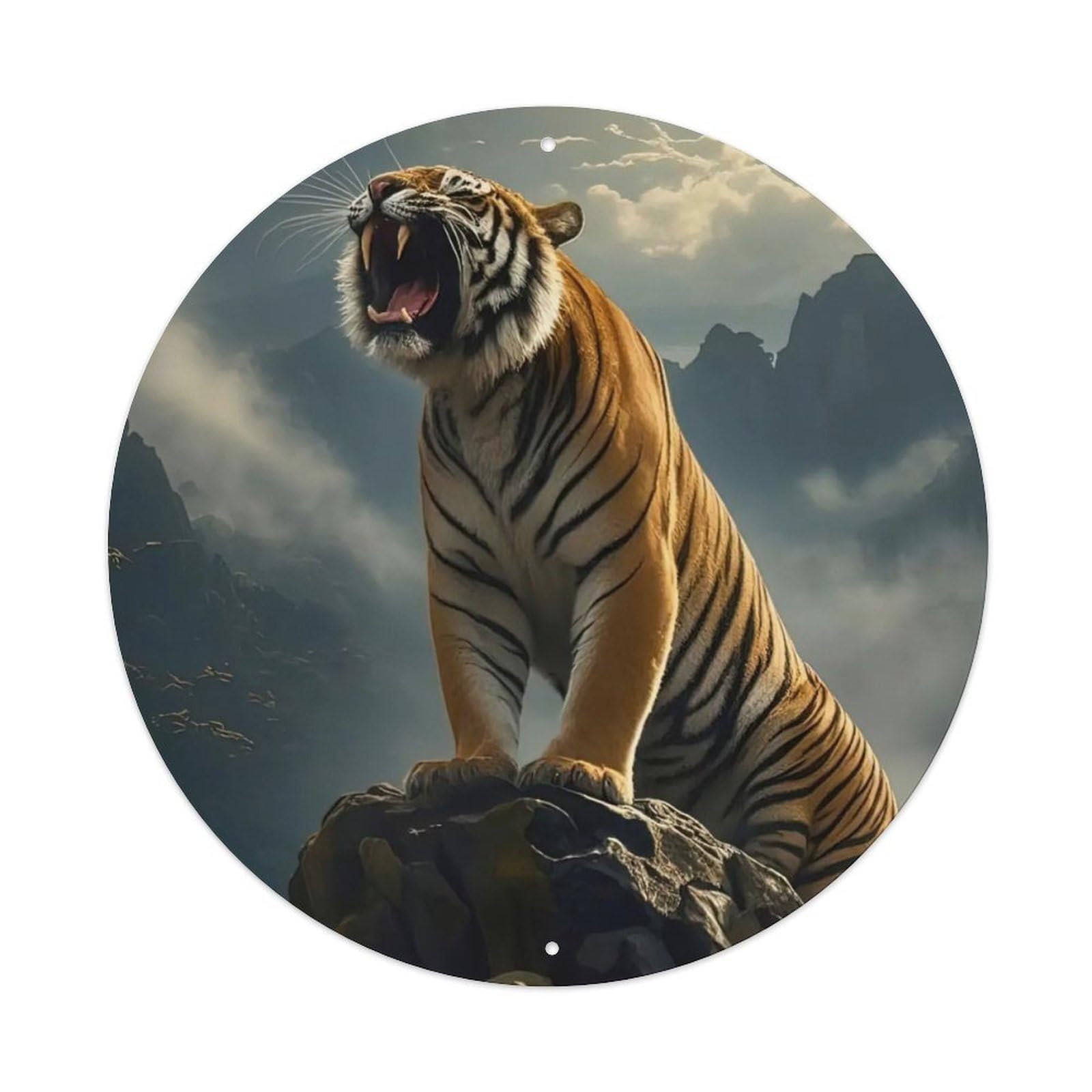 Cwbufd Vintage Style Animal Bengal Tiger Roaring On Mountain Cliff Dramatic Sunlight Wildlife Vintage Metal Tin Sign Plaque Wall Decor For Cafe, Club Bar, Office, Garden Metal Poster 8X8inch