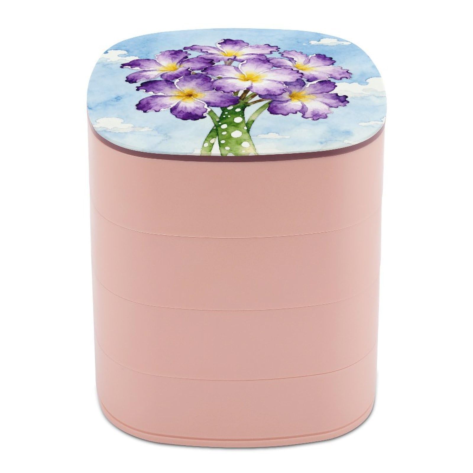 VstaDank 360° Rotating Tropical Flowers Jewelry Box, Multi-Layer Large Capacity Jewelry Organizer for Earrings Necklaces Rings, Dustproof Desktop Storage Case for Women