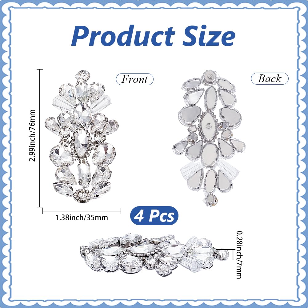 4 pz Argento Strass Applique Toppe 3D Glitter Vetro Floreale Cristallo Pizzo Scintillante Da Cucire su Applique Fiore Perline Toppa per Cucire Creazione Matrimonio Sposa Cintura Costume Vest
