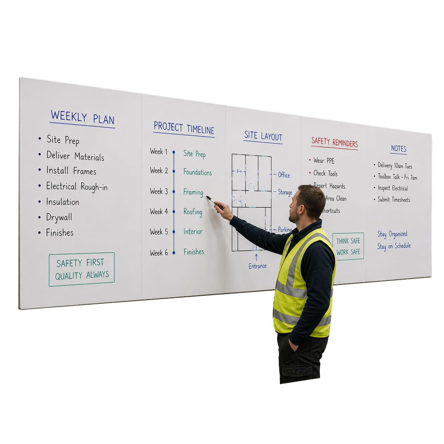 Wonderwall Frameless Whiteboard, 120 x 90cm, White Laminate, Double-Sided Dry-Wipe Boards with Rounded Corners, Value Bundle Pack of 5, Wall-Mounted - for Industrial, Office & Multipurpose Use