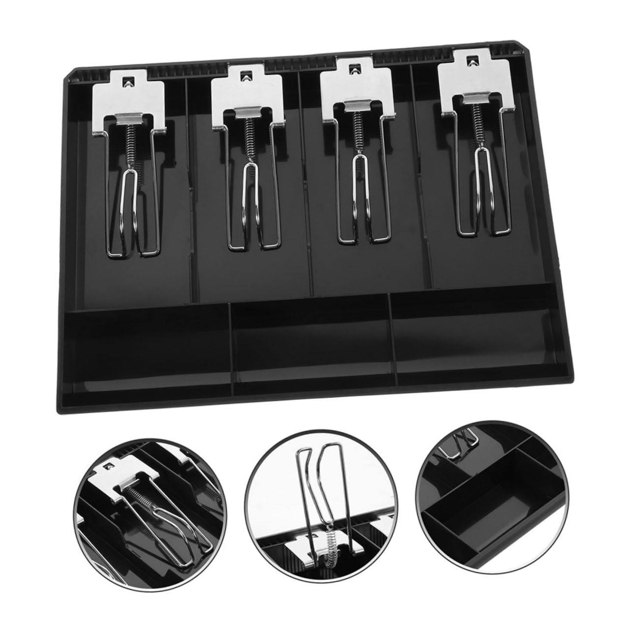 Cassettino Cassa Nero 2 Pezzi con Scomparti per Banconote | Abs e Acciaio Inossidabile, 4 Banconote e 3 Monete, per Hotel e Piccole Attività