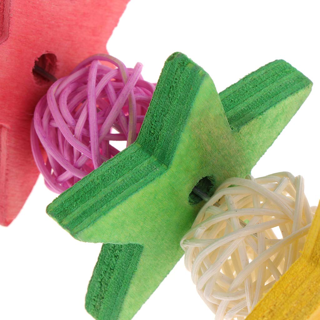 Buntes Holz-Spielzeug Für Papageien & Wellensittiche – Sterne & Rattan-Ball, 23 Cm, Zur Käfig-Dekoration