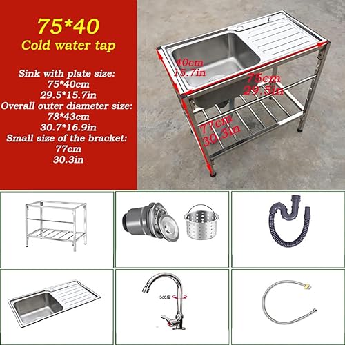 Miniatura 7 de YZJJ Fregadero utilitario de acero inoxidable para cocina comercial simple con escurridor izquierdo para lavandería patio garaje campamento estación