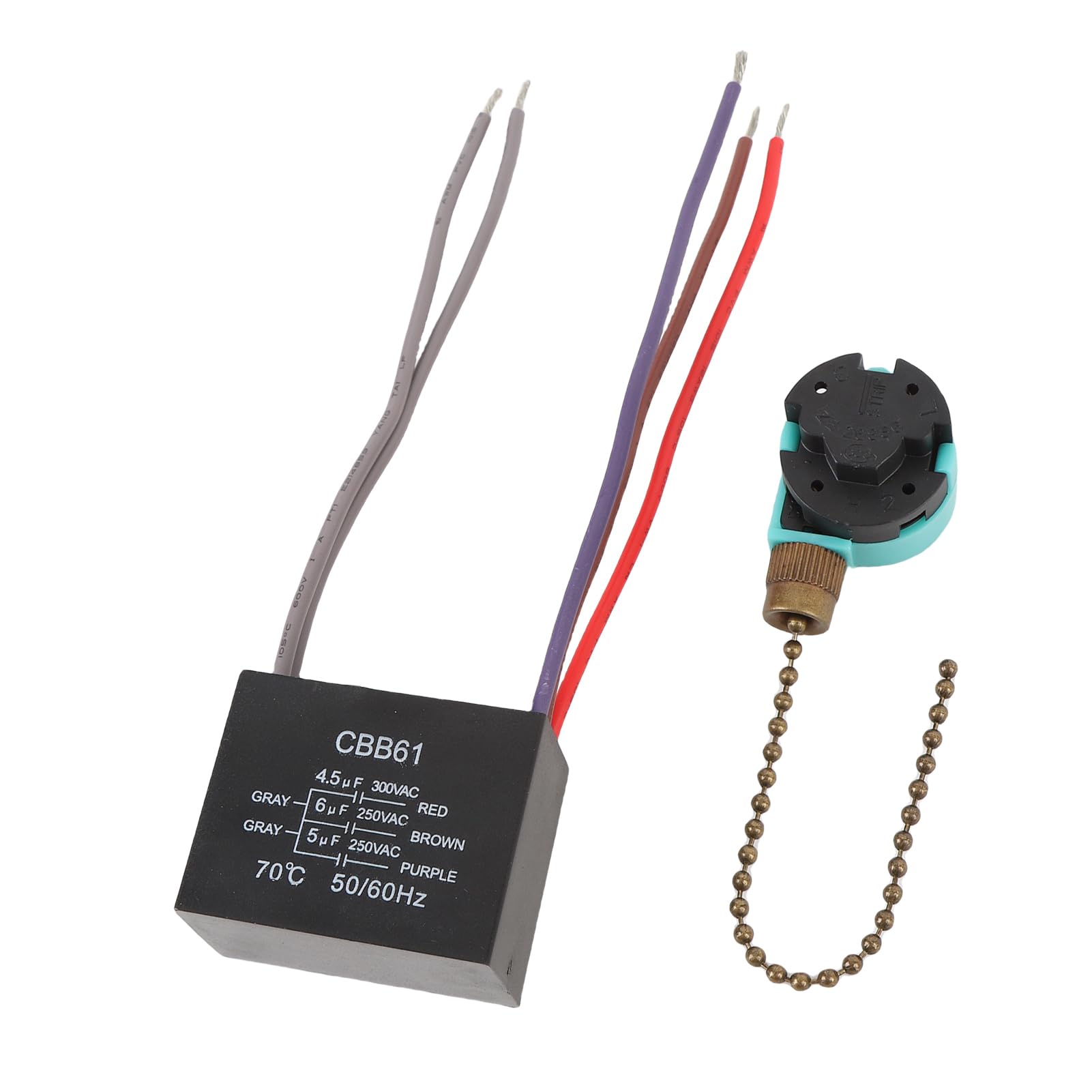 Interruptor Universal de Cadena de Tracción para Ventilador de Techo de 3 Velocidades con Condensador CBB61 de 5 Cables para una Circulación de Aire Efectiva 1 Unidad